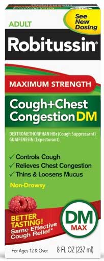 Robitussin Adult Berry Maximum Strength Cough Plus Chest Congestion Dm Relief, 8 Fluid Ounce -- 12 Per Case