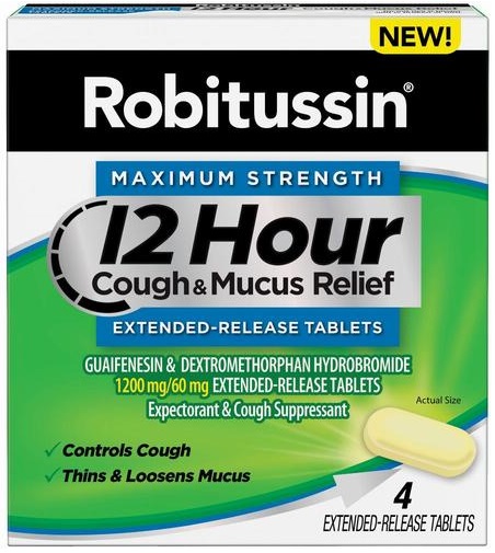 Robitussin Maximum Strength 12 Hour Cough And Mucus Relief Tablets, 4 Count -- 24 Per Case