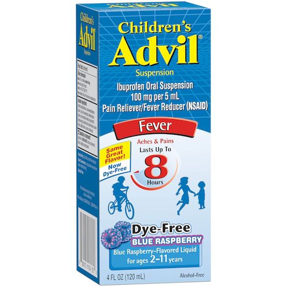 Advil Suspension Dye Free Blue Raspberry Childrens Fever Reducer, 4 Ounce -- 36 Per Case