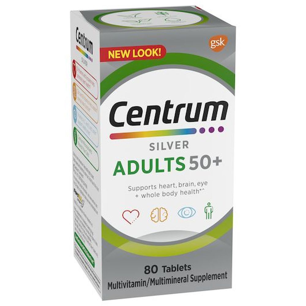 Centrum Silver Adult 50+ Multivitamin Multimineral Tablets, 80 Count -- 12 Per Case