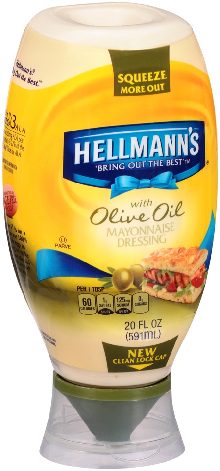 Hellmanns Mayonnaise Dressing with Olive Oil, 20 Fluid Ounce -- 12 per case.
