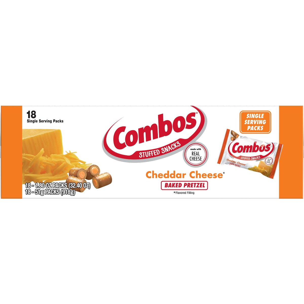 Combos Cheddar Cheese Pretzel Singles Snacks, 18 Count -- 12 Per Case
