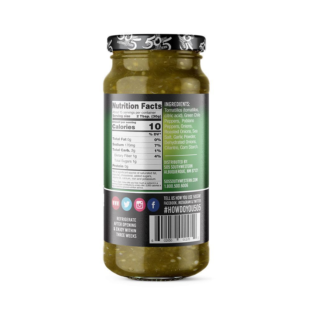 505 Soutwestern Hatch Valley Green Chile Medium Salsa Verde, 16 Ounce -- 12 Per Case