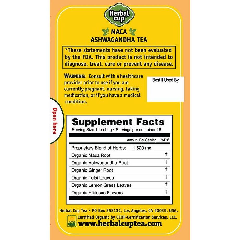 Herbal Cup Maca Ashwagandha Tea, 16 Tea Bags -- 6 Per Case