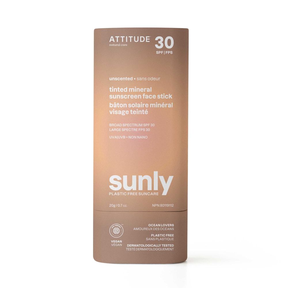 Attitude Spf 30 Unscented Sunly Tinted Sunscreen Face Stick, 0.7 Ounce