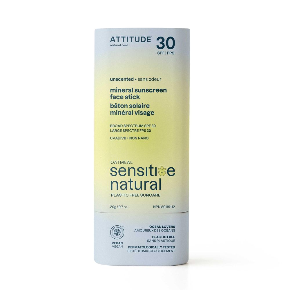 Attitude Natural Spf 30 Unscented Sensitive Face Sunscreen Stick, 0.7 Ounce