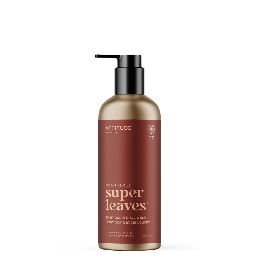 Attitude Champú Y Gel De Baño 2 En 1 De Bergamota E Ylang Ylang, 16 Onzas Líquidas