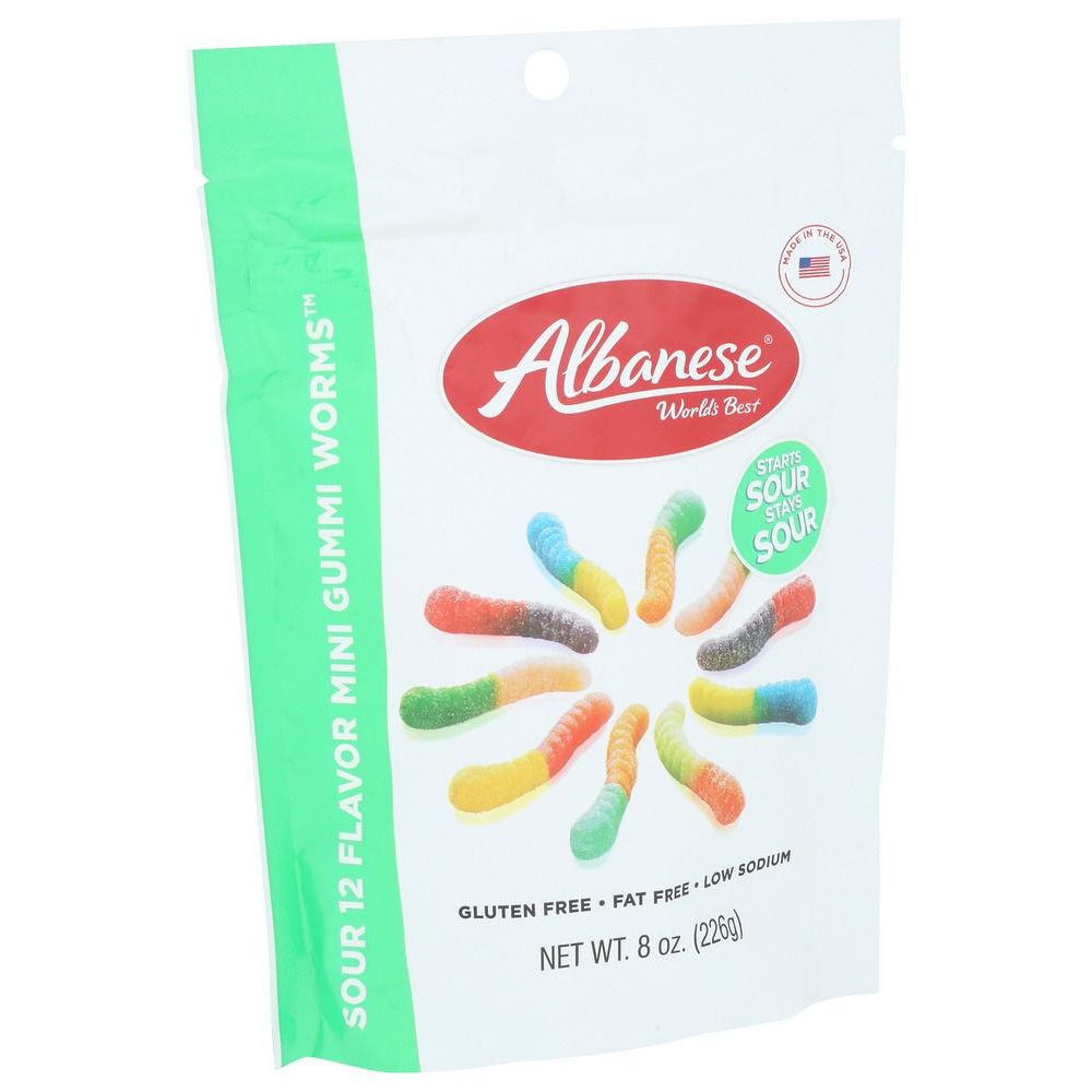 Albanese Sour 12 Flavor Mini Gummi Worms, 8 Ounce -- 6 Per Case