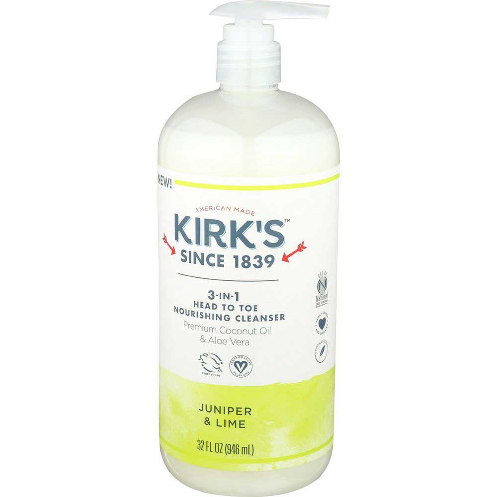 Kirk's Juniper And Lime 3 In 1 Head To Toe Nourishing Cleanser, 32 Fluid Ounce