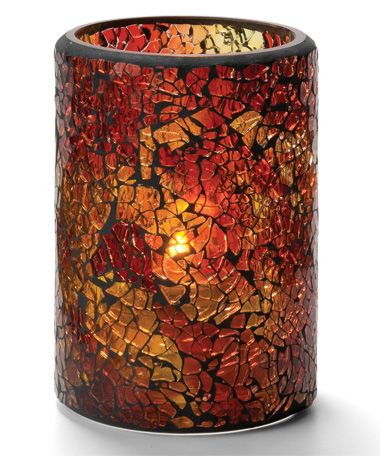 Hollowick Red And Gold Crackle Glass Cylinder Lamp, 4 1/2 X 3 1/8 X 3 1/8 Inch