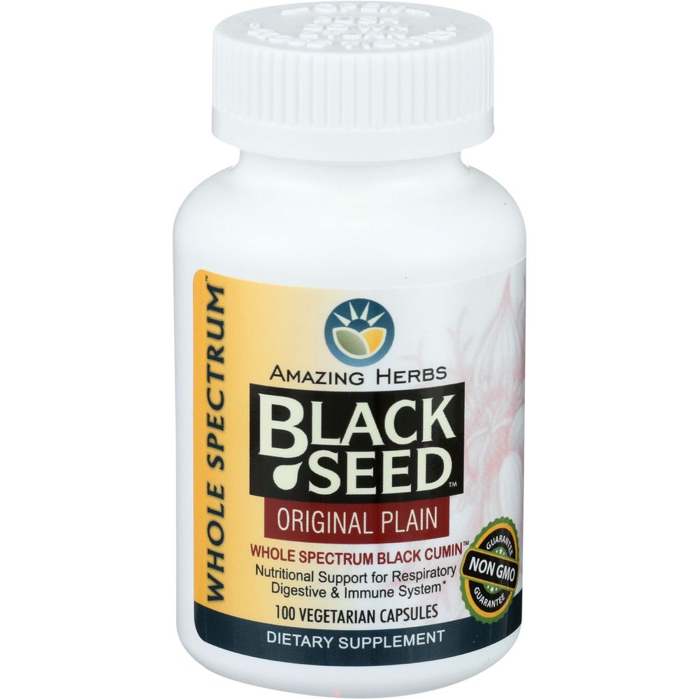 Amazing Herbs Black Seed Original Plain Vegetarian Capsules, 100 Count