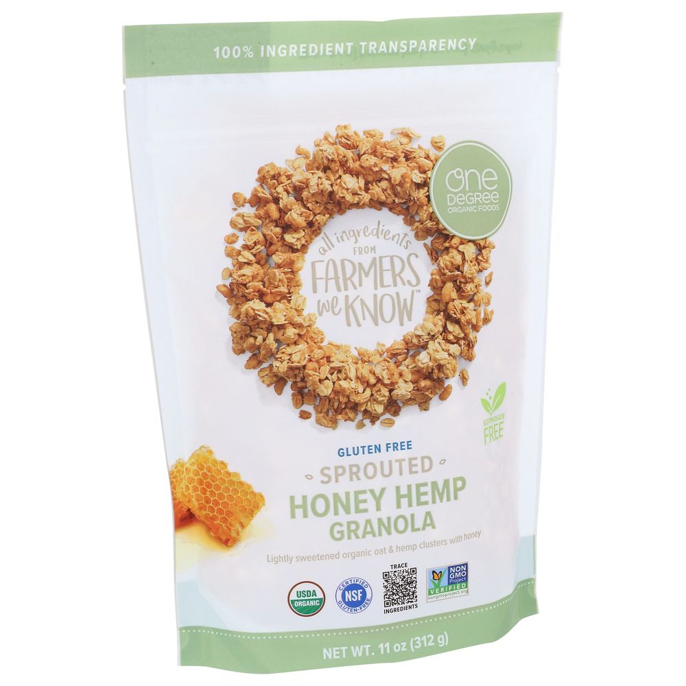 One Degree Organic Sprouted Honey Hemp Oat Granola, 11 Ounce -- 6 Per Case