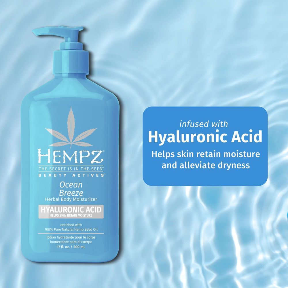 Hempz Beauty Actives Ocean Breeze Herbal Body Moisturizer With Hyaluronic Acid, 17 Fluid Ounce