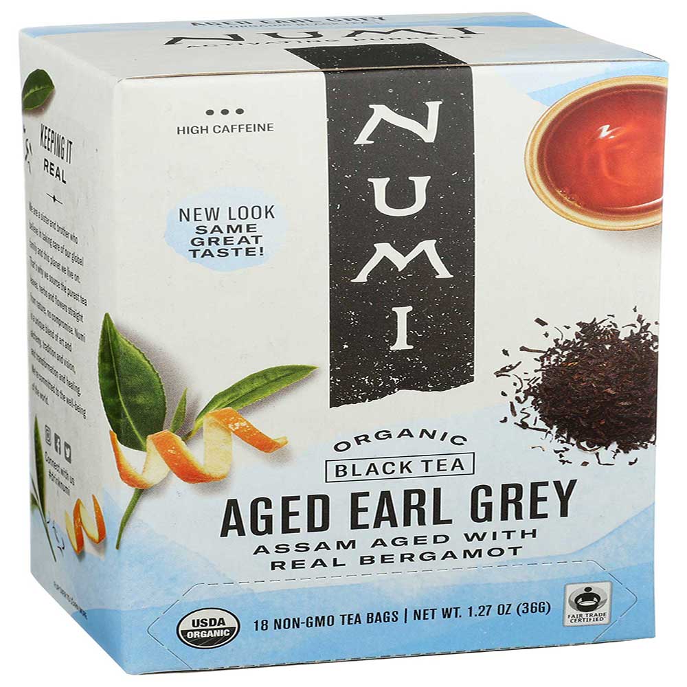 Numi Organic Aged Earl Grey Black Tea, 18 Tea Bags -- 6 Per Case
