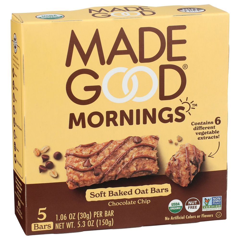 Madegood Mornings Organic Chocolate Chip Soft Baked Oat Bar, 5.3 Ounce -- 6 Per Case