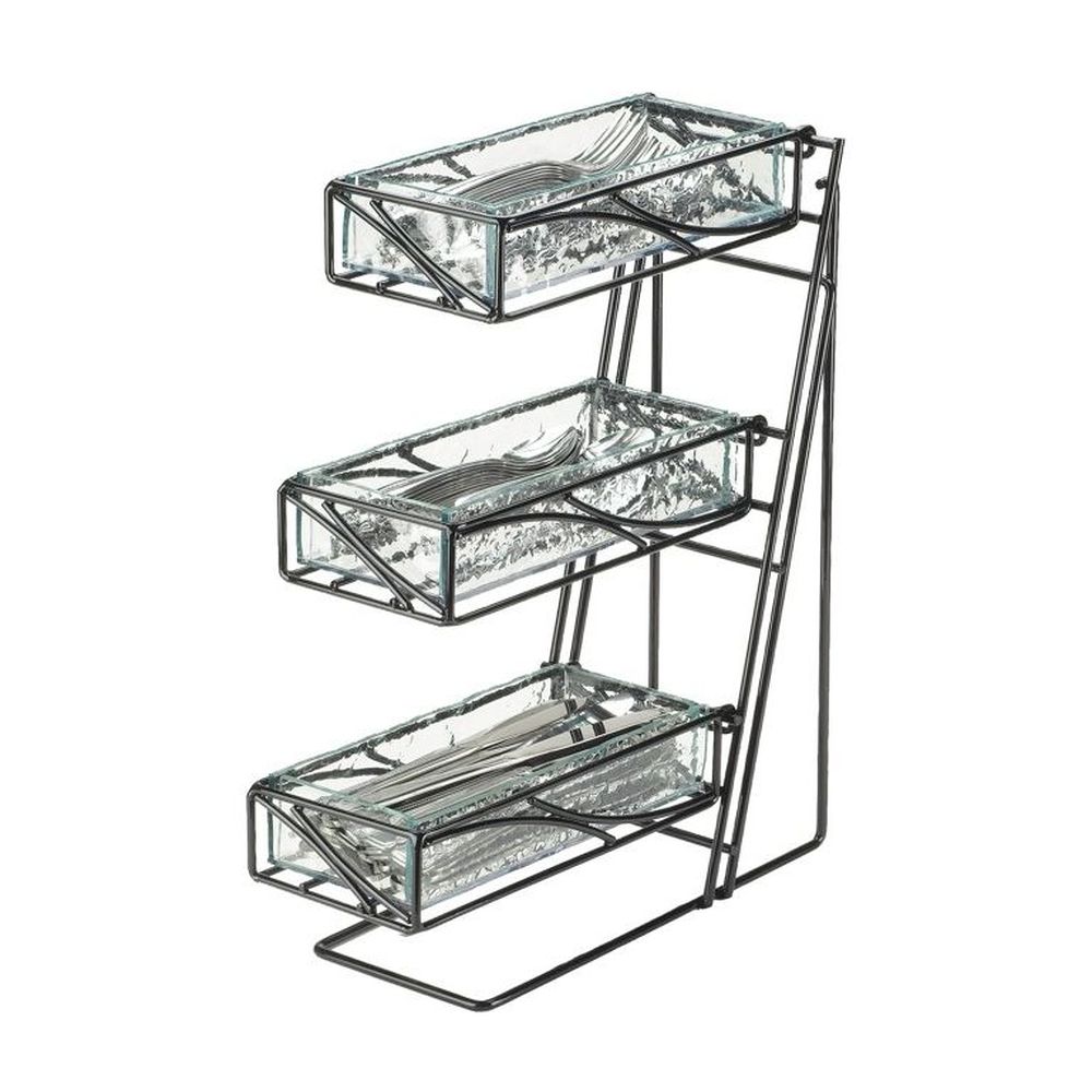 Cal-mil Black Frame 3 Tier Condiment Display With Faux Glass Bin, 5.25 X 14 X 18 Inch