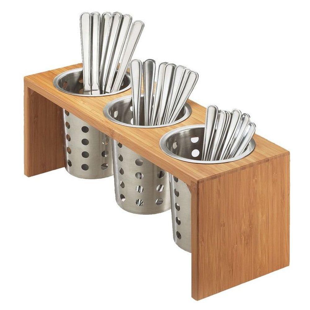 Cal-Mil Bamboo Three Compartment Cylinder Display Stand, 16 inch Width x 5.5 inch Depth x 6 inch Height