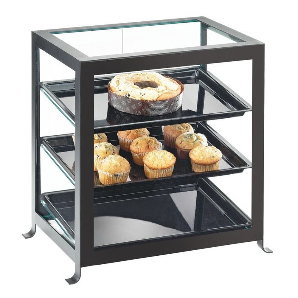 Cal-mil Soho Three Tier Black Display Case With Rear Door, 21 1/4 X 15 3/4 X 20 3/4 Inch