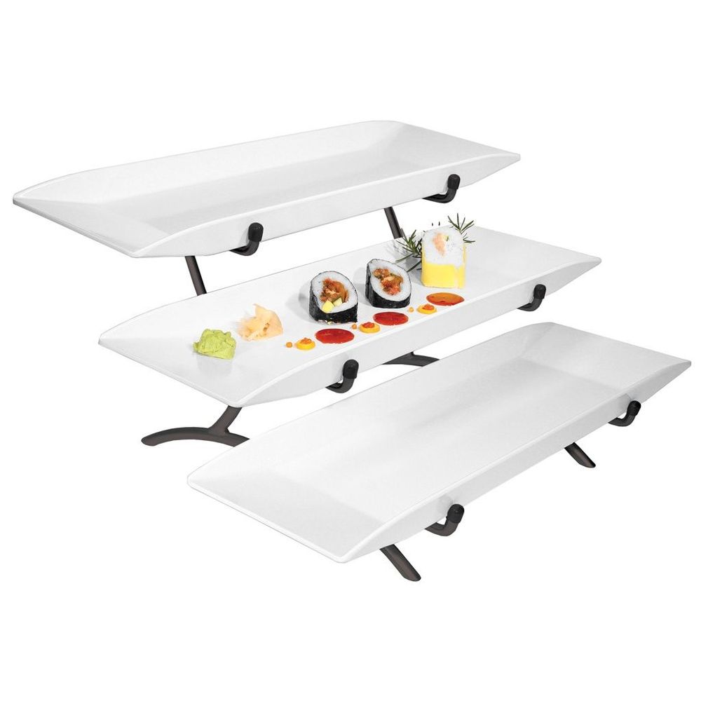 Cal-mil Black Melamine 3 Tier Large Long Platter Display, 18 X 23 X 12 Inch