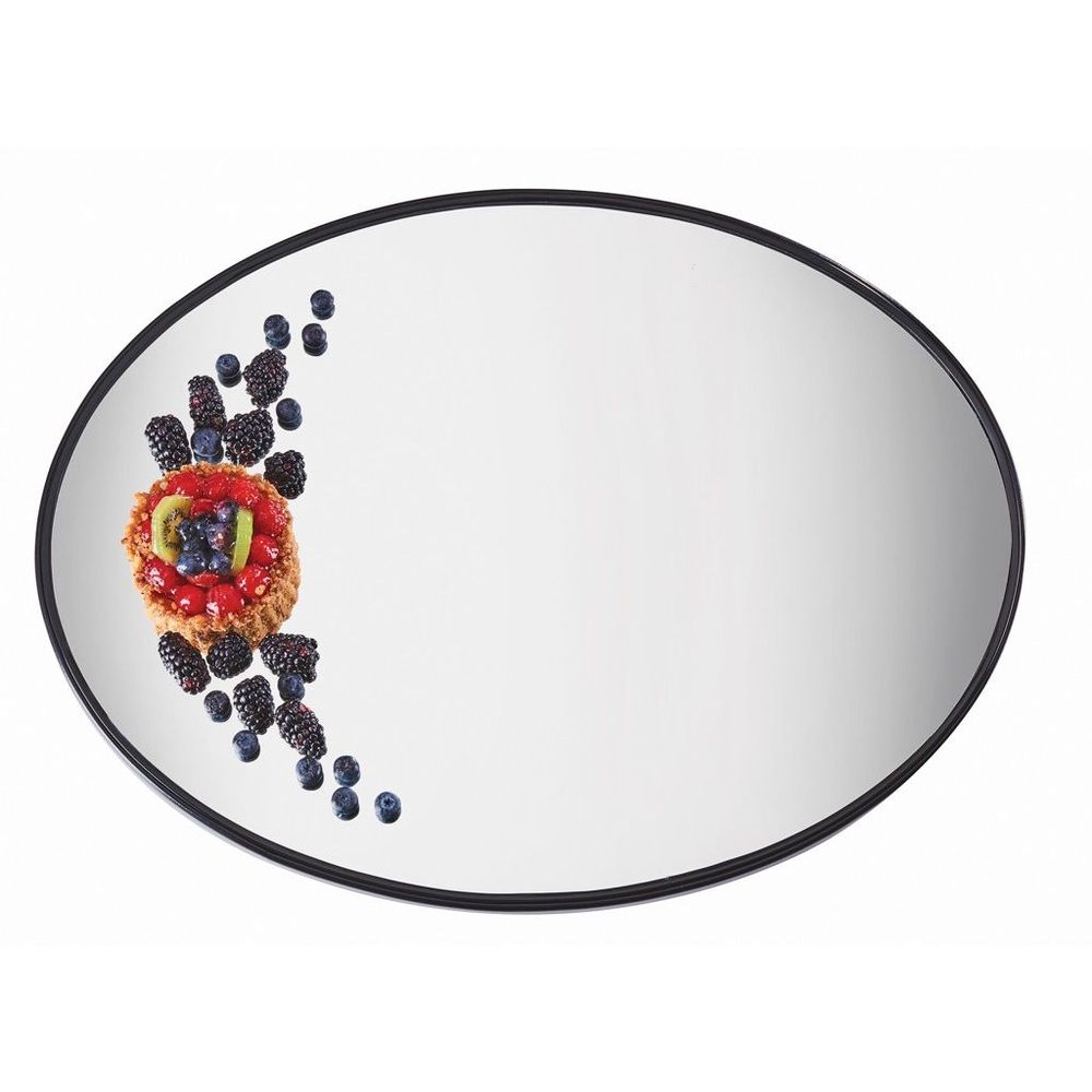 Cal-mil Oval Mirror Tray With Raised Black Trim, 24 X 18 X 1 Inch