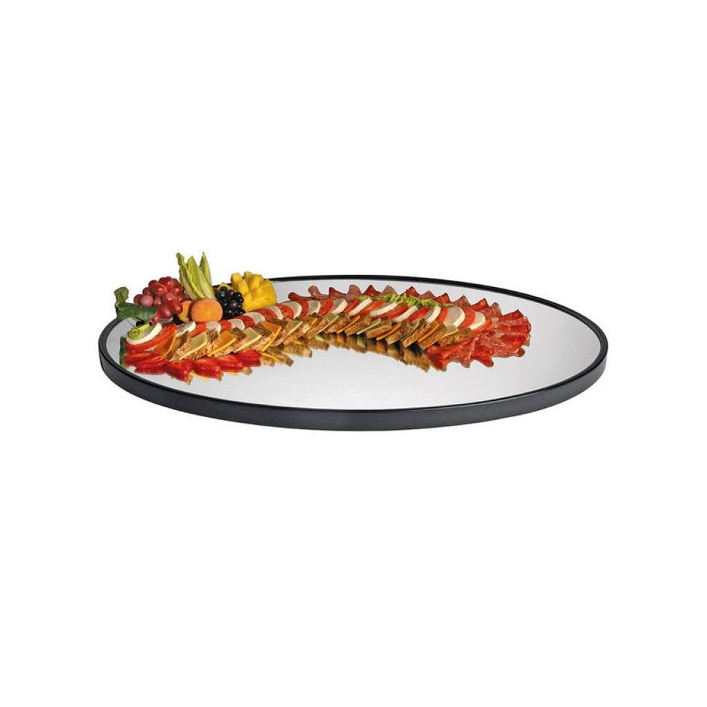 Cal-mil Oval Mirror Tray With Raised Black Rim, 24 X 32 X 1 Inch