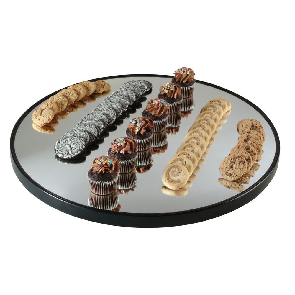 Cal-mil Round Mirror Tray With Raised Black Rim, 24 Inch Dia X 1 Inch