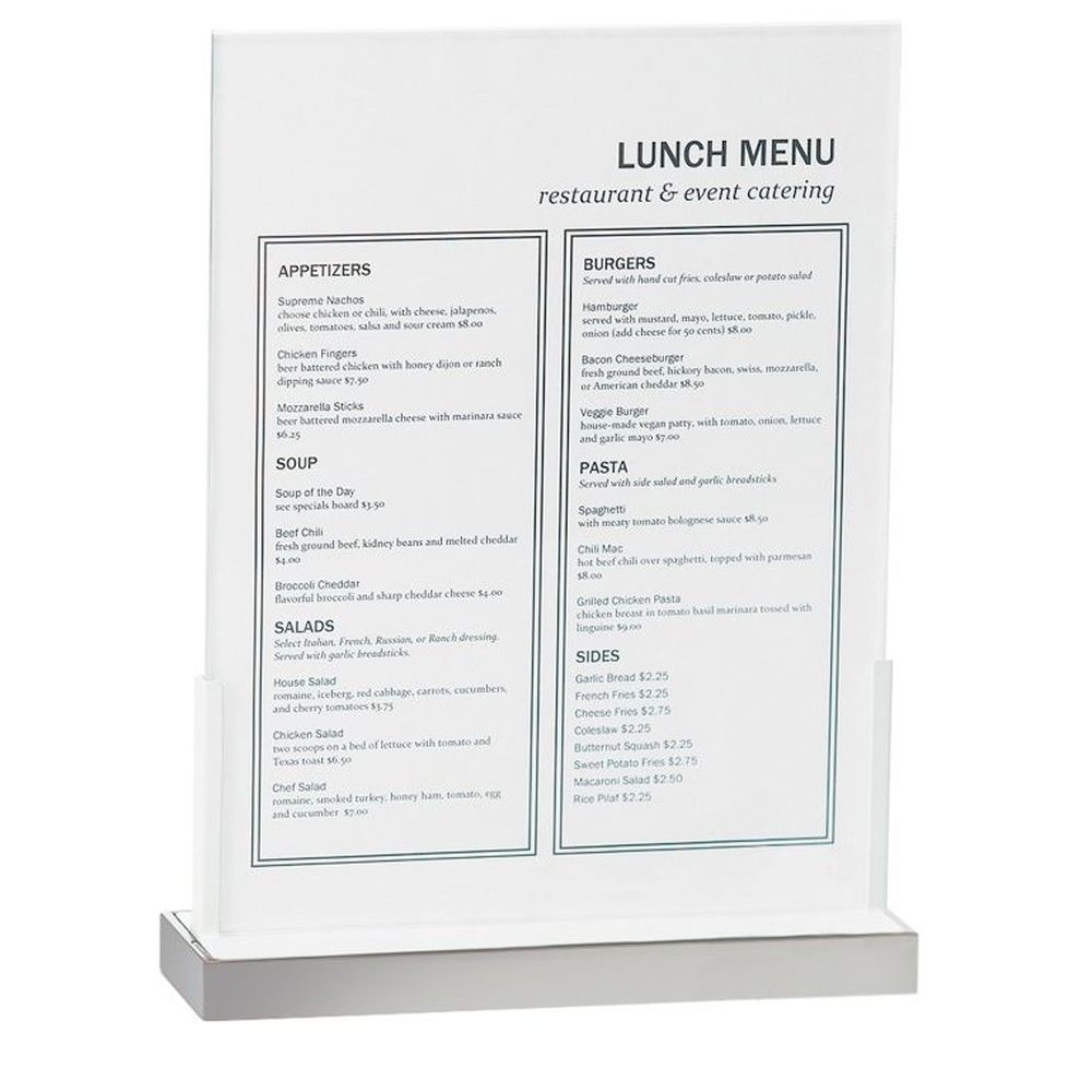 Cal-mil Luxe Sign Holder With Stainless Steel Base, 9 X 2.625 X 12 Inch