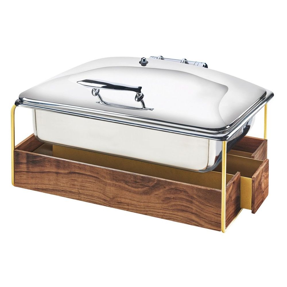 Cal-mil Brass Trim Mid Century Chafer With Lid, 23 X 17.5 X 13.75 Inch
