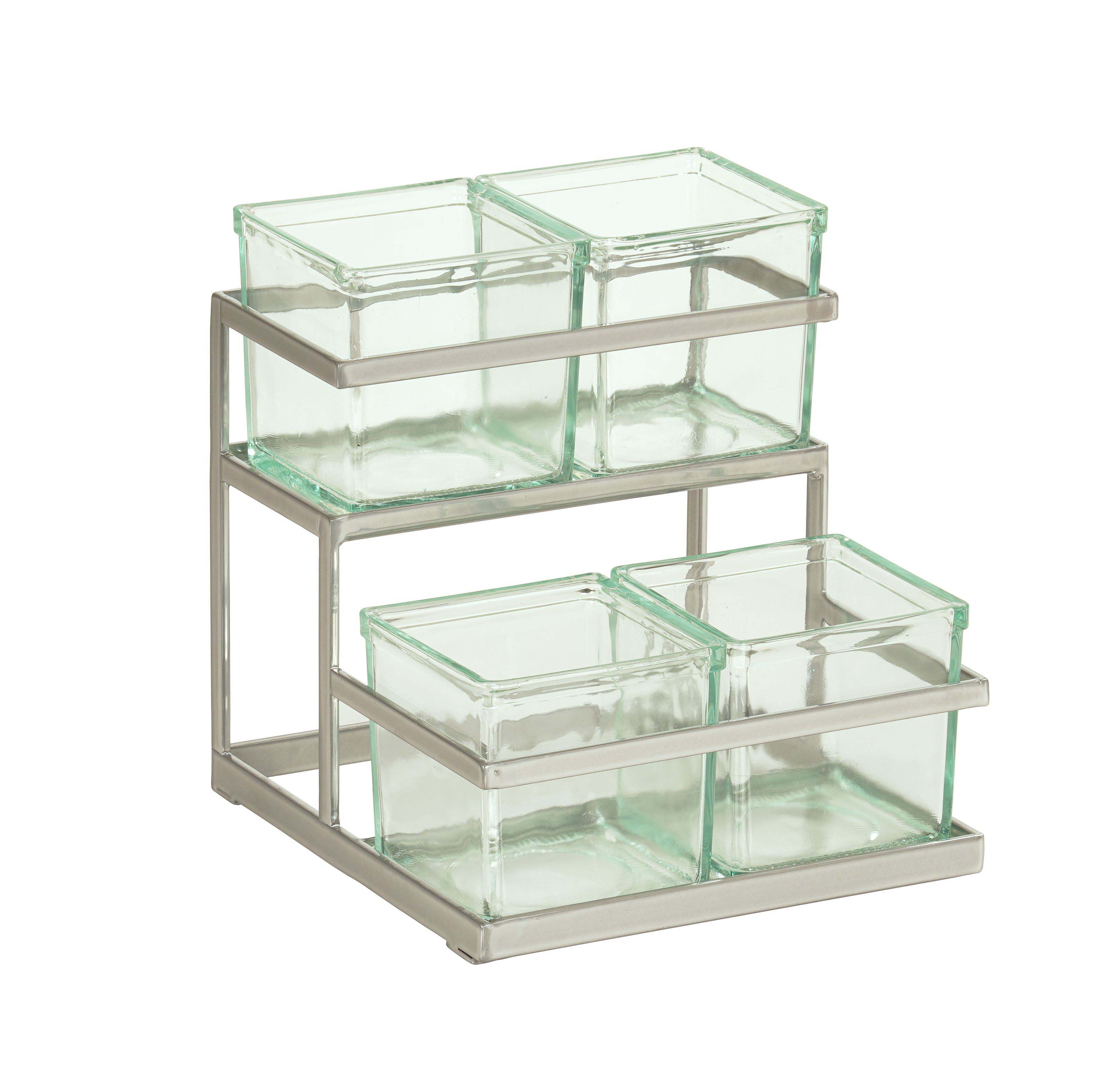 Cal Mil Silver Stair Step Coffee/Tea/Condiment Organizer with Jars, 11 ...