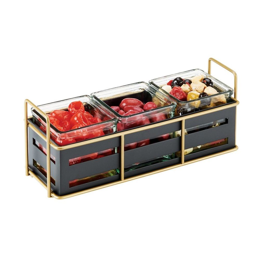 Cal-Mil Empire Black Jar Display with 3 Glass Jar, 12.5 inch Width x 4.5 inch Depth x 5.25 inch Height