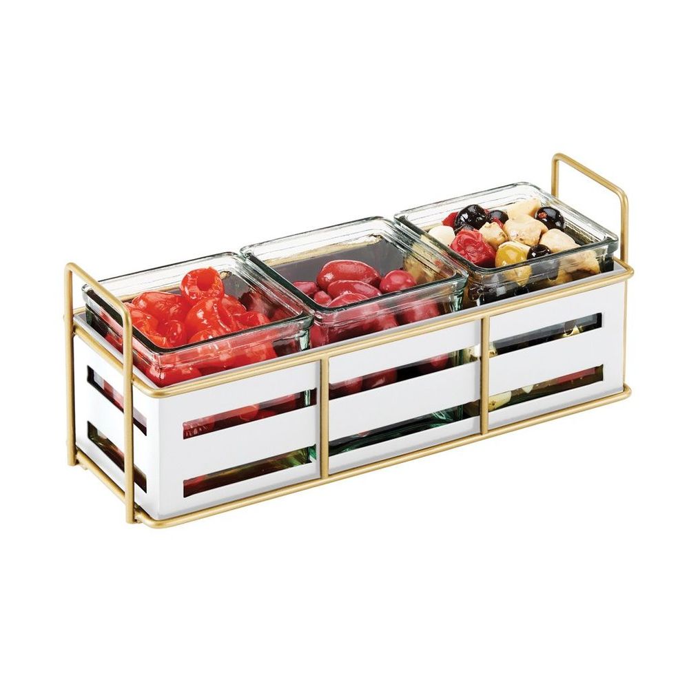 Cal-Mil Empire White Jar Display with 3 Glass Jar, 12.5 inch Width x 4.5 inch Depth x 5.25 inch Height