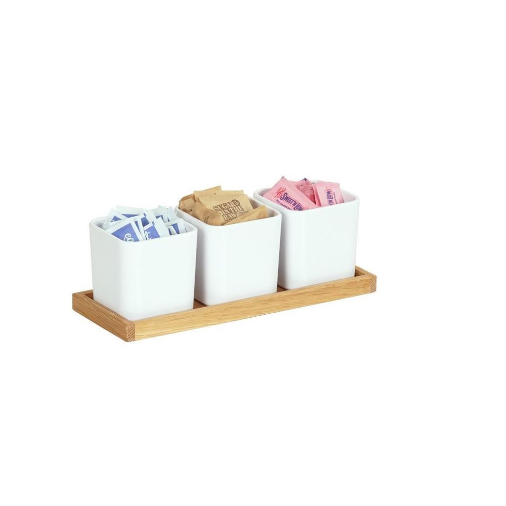 Exhibidor De Frascos Blancos Cuadrados Con Base De Roble Cal-mil Sydney, 5 Pulgadas De Largo X 12.75 Pulgadas De Ancho X 4.5 Pulgadas De Altura