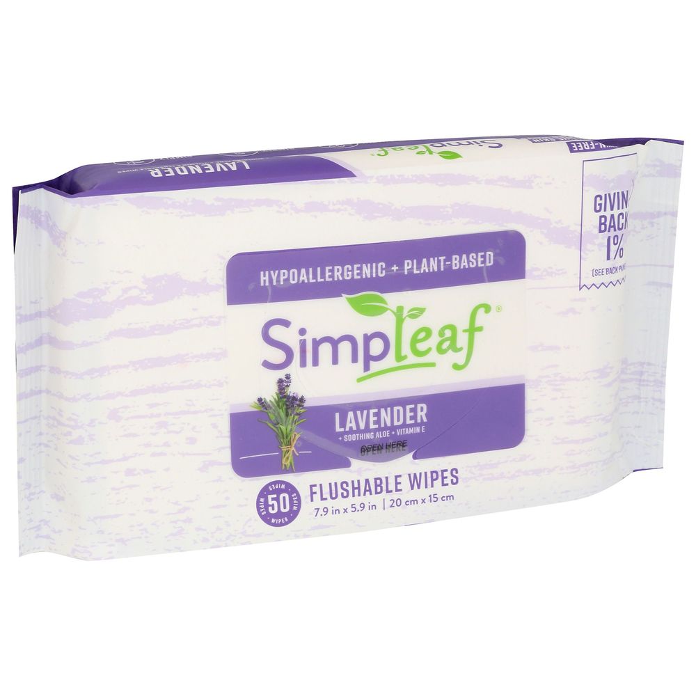 Simpleaf Lavender Flushable Wipes, 50 Count -- 6 Per Case