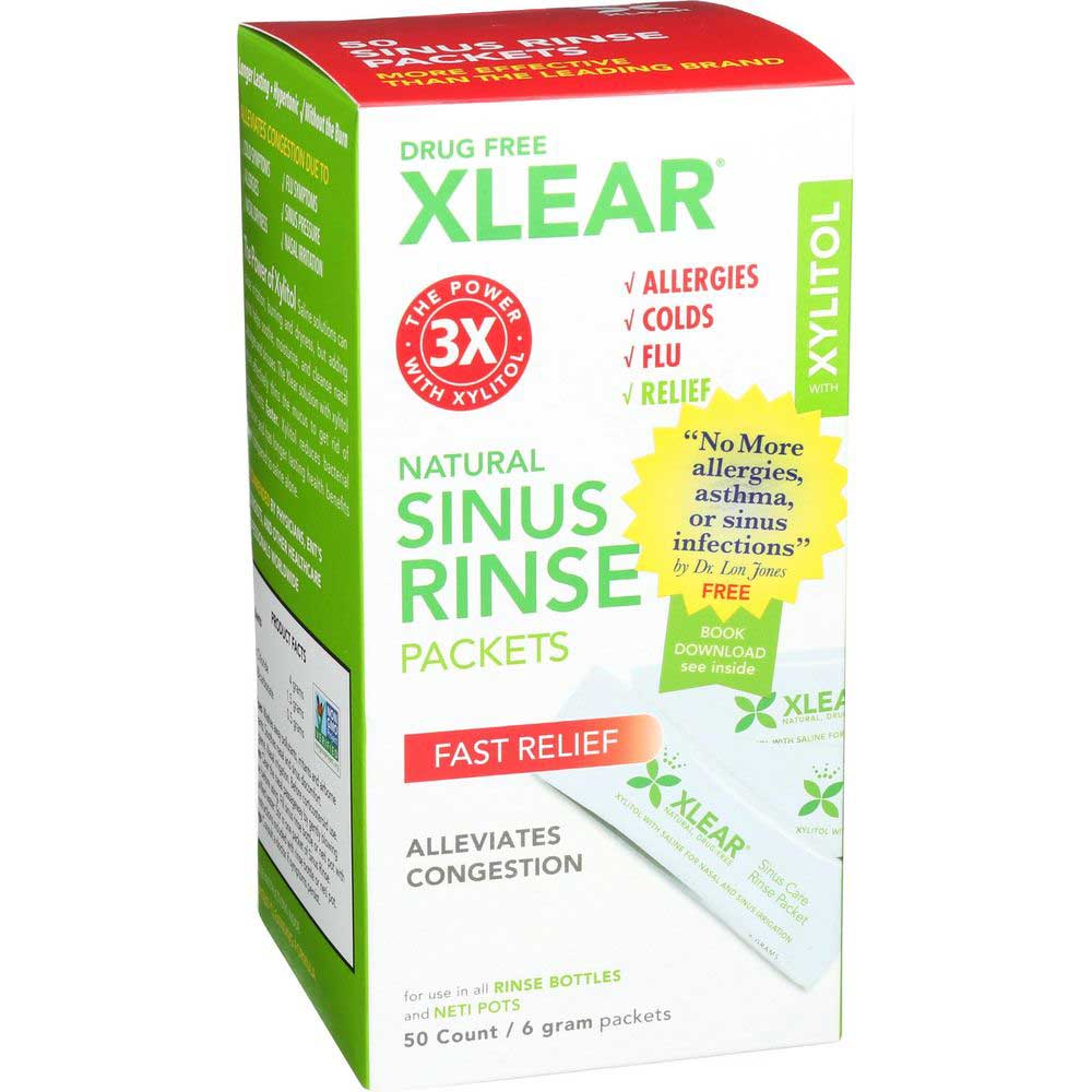 Xlear Natural 3x The Power Fast Relief Sinus Rinse Packets, 50 Count