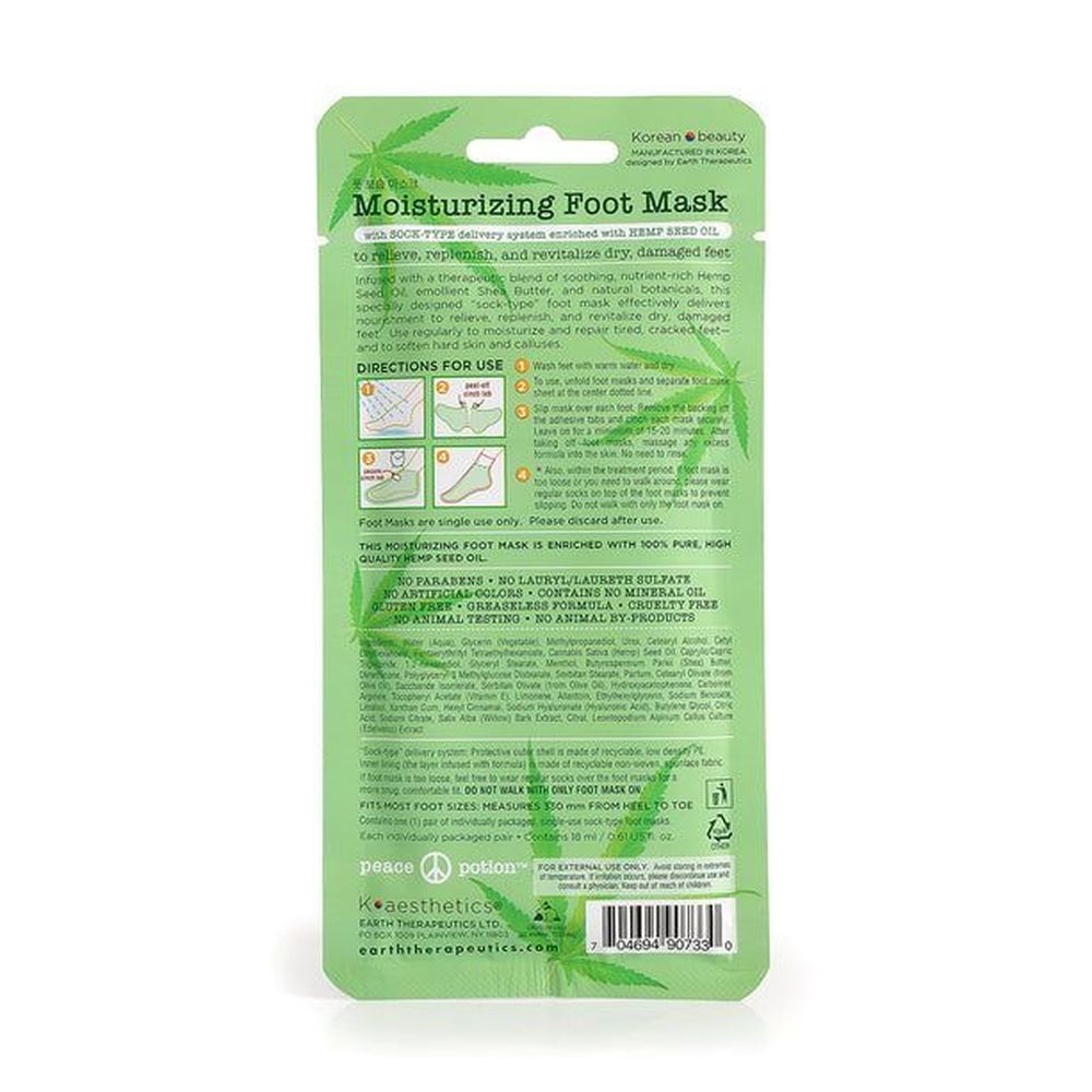 Earth Therapeutics Moisturizing Foot Mask With Hemp Seed Oil, 1 Pair