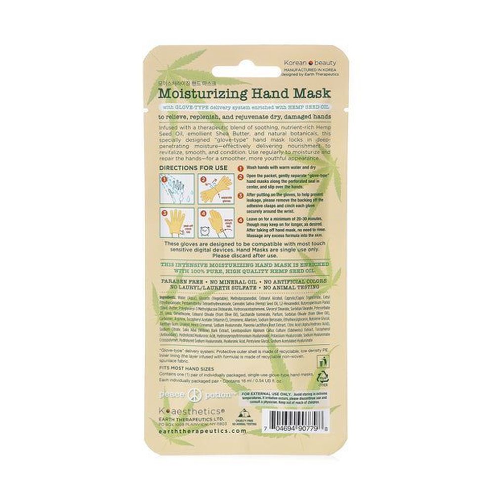 Earth Therapeutics Moisturizing Hand Mask With Hemp Seed Oil, 1 Pair
