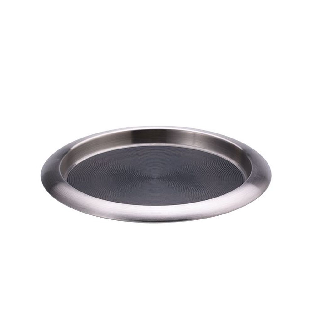 Service Ideas Brushed Stainless Non Slip Round Molded-insert Stackable Bar And Serving Tray, 9 X 9 X 1 Inch