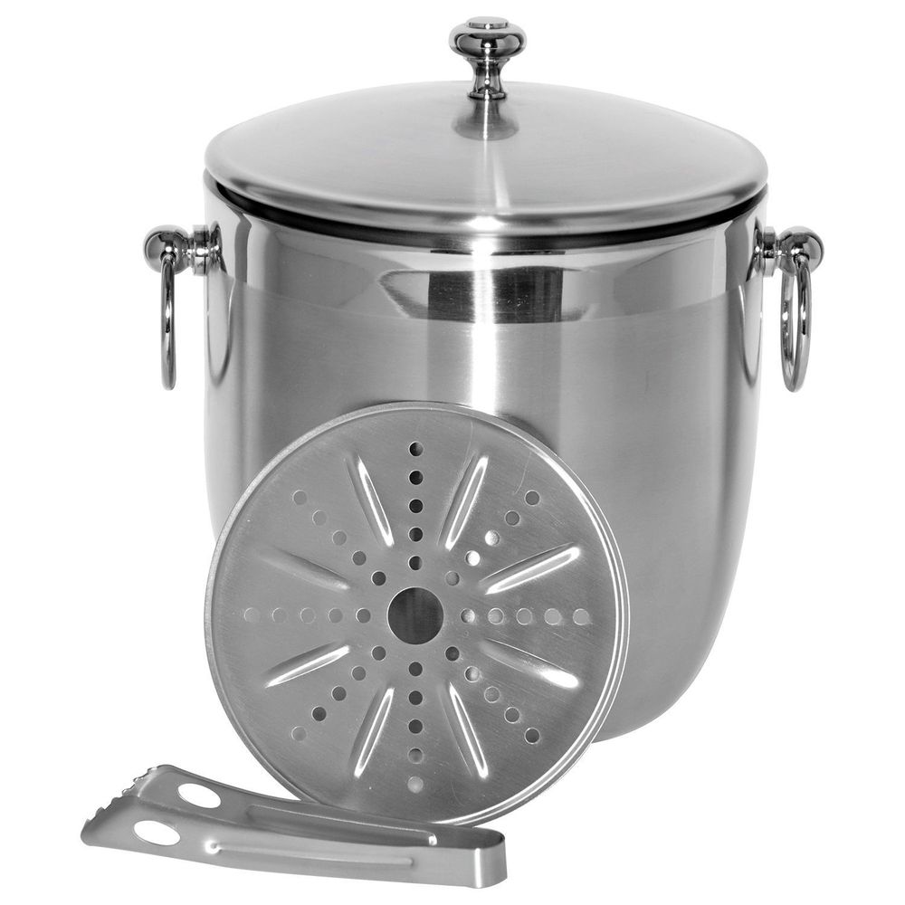 Service Ideas Stainless Steel Brushed With Polished Accents Double Wall Ice Bucket, 3 Liter Capacity