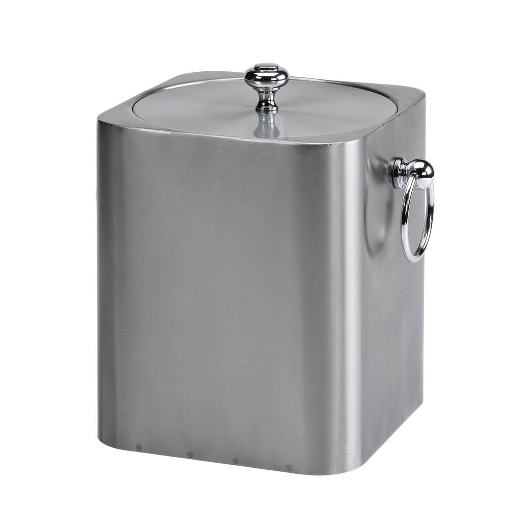Service Ideas Stainless Steel Brushed Finish Double Wall Square Ice Bucket, 3 Liter Capacity