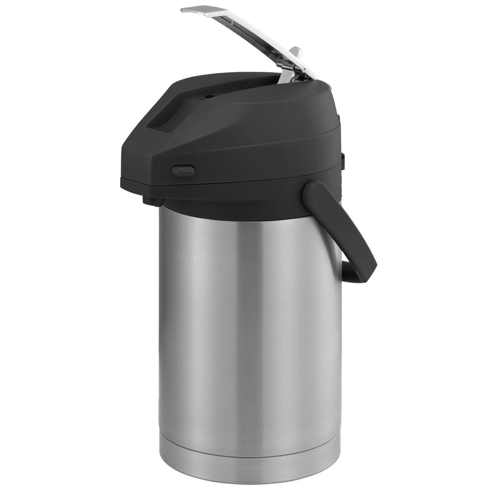 Service Ideas Color Me Svac Brushed Stainless Finish Vacuum Insulated Airpot With Black Lever Pump Lid, 2.5 Liter Capacity