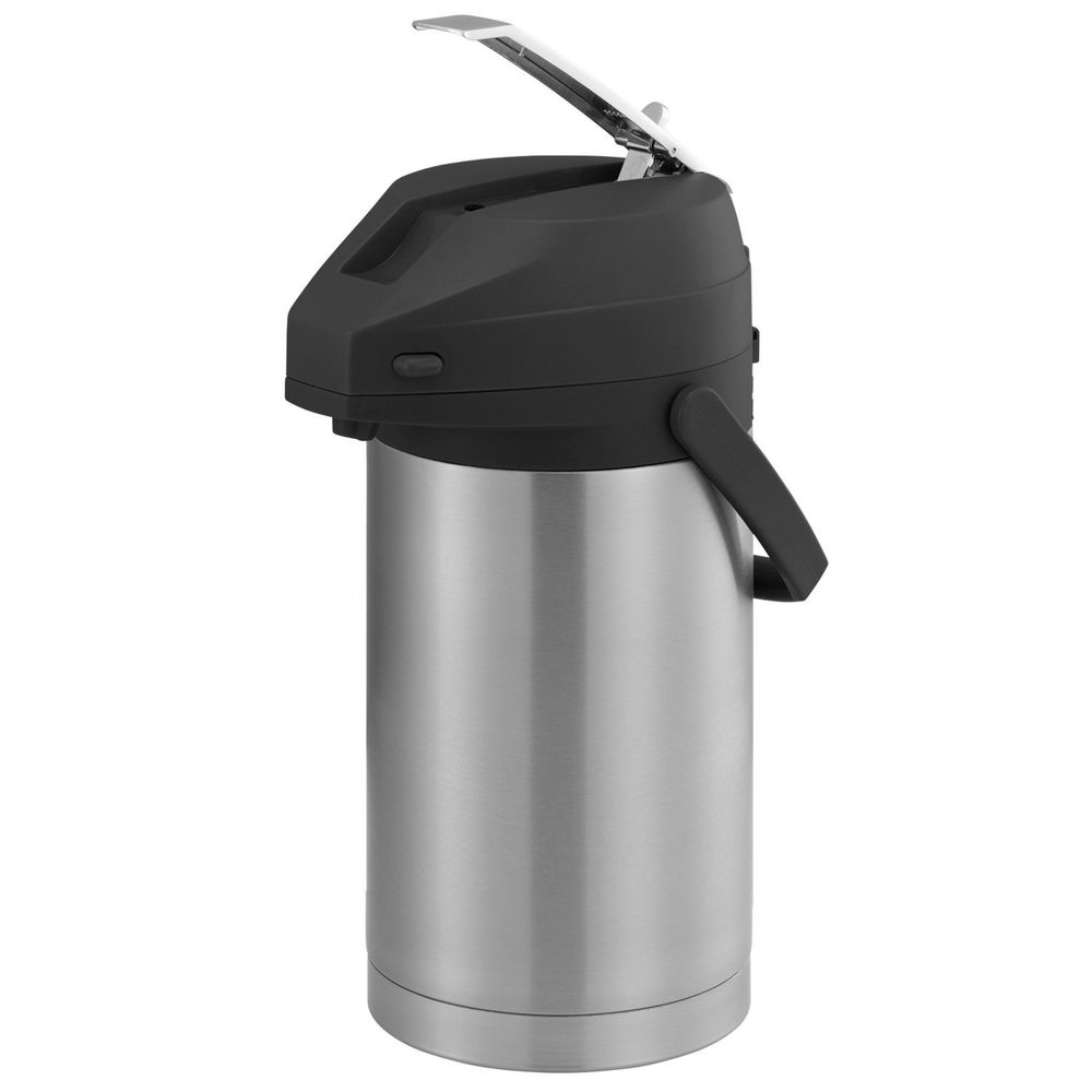 Service Ideas Color Me Svac Brushed Stainless Finish Vacuum Insulated Airpot With Black Lever Pump Lid, 3 Liter Capacity