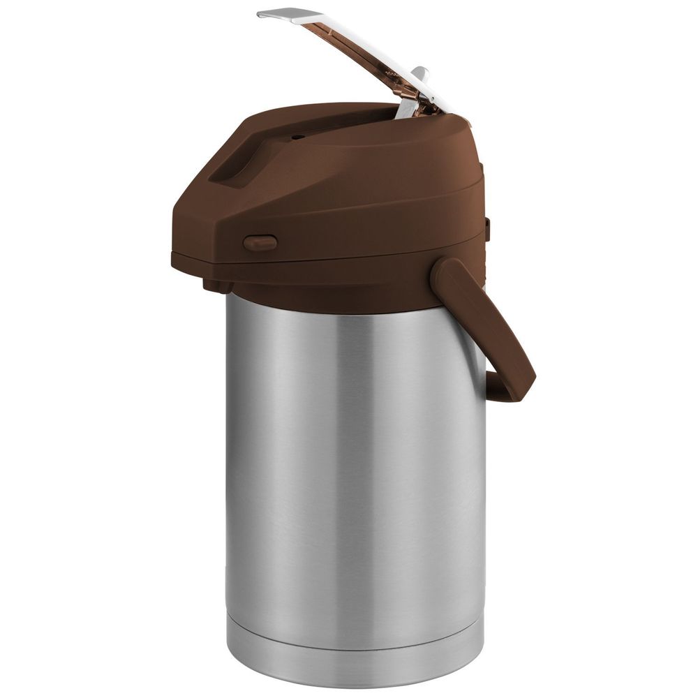 Service Ideas Color Me Svac Brushed Stainless Finish Vacuum Insulated Airpot With Brown Lever Pump Lid, 2.5 Liter Capacity