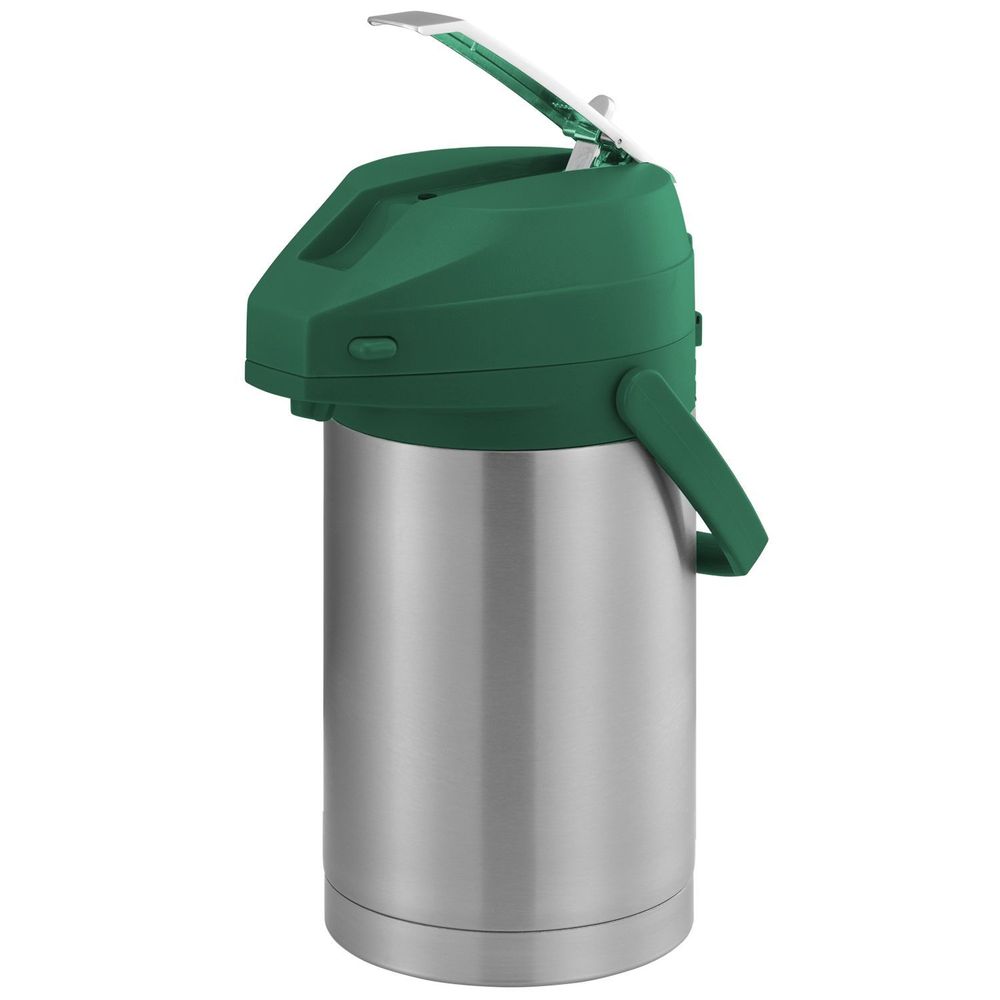 Service Ideas Color Me Svac Brushed Stainless Finish Vacuum Insulated Airpot With Green Lever Pump Lid, 2.5 Liter Capacity