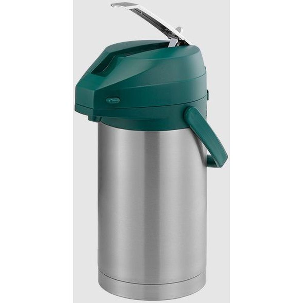 Service Ideas Color Me Svac Brushed Stainless Finish Vacuum Insulated Airpot With Green Lever Pump Lid, 3 Liter Capacity