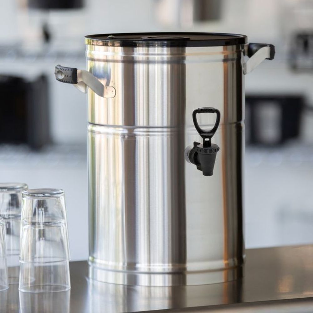Service Ideas Round Commercial Single Wall Brushed Stainless Steel Tea Dispenser, 3 Gallon Capacity