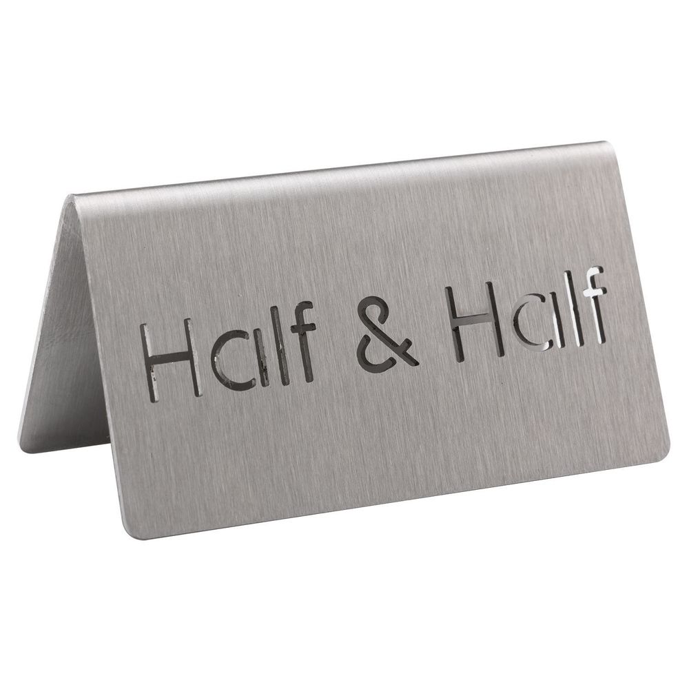 Service Ideas 18/8 Stainless Steel Brushed Finish Half And Half Laser Cut Id Table Tent, 1.75 Inch Width X 1.5 Inch Height