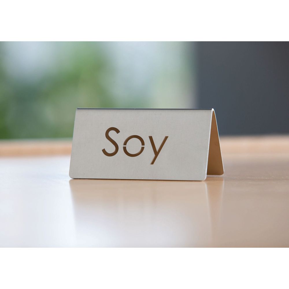 Service Ideas 18/8 Stainless Steel Brushed Finish Soy Laser Cut Id Table Tent, 1.75 Inch Width X 1.5 Inch Height