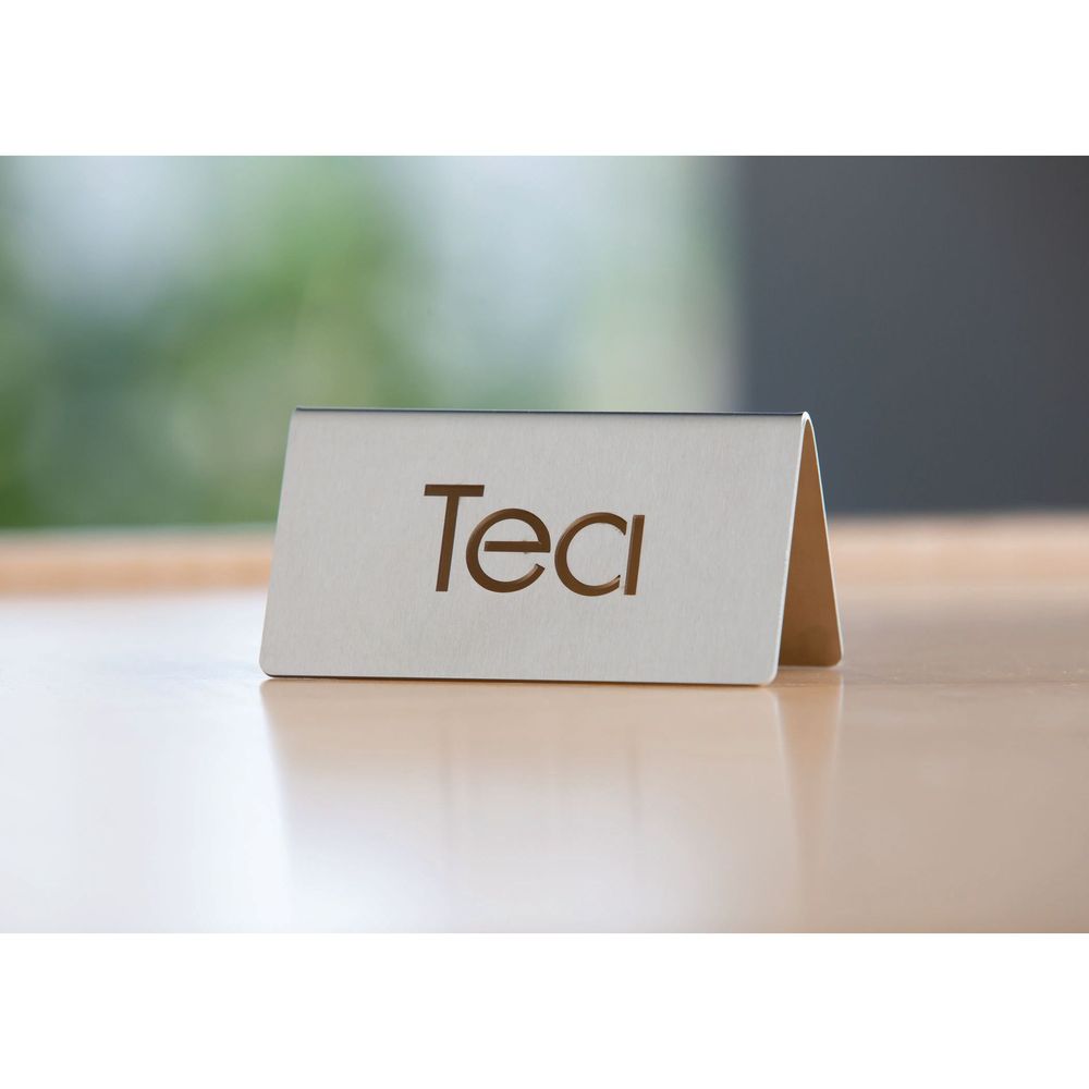 Service Ideas 18/8 Stainless Steel Brushed Finish Tea Laser Cut Id Table Tent, 1.75 Inch Width X 1.5 Inch Height