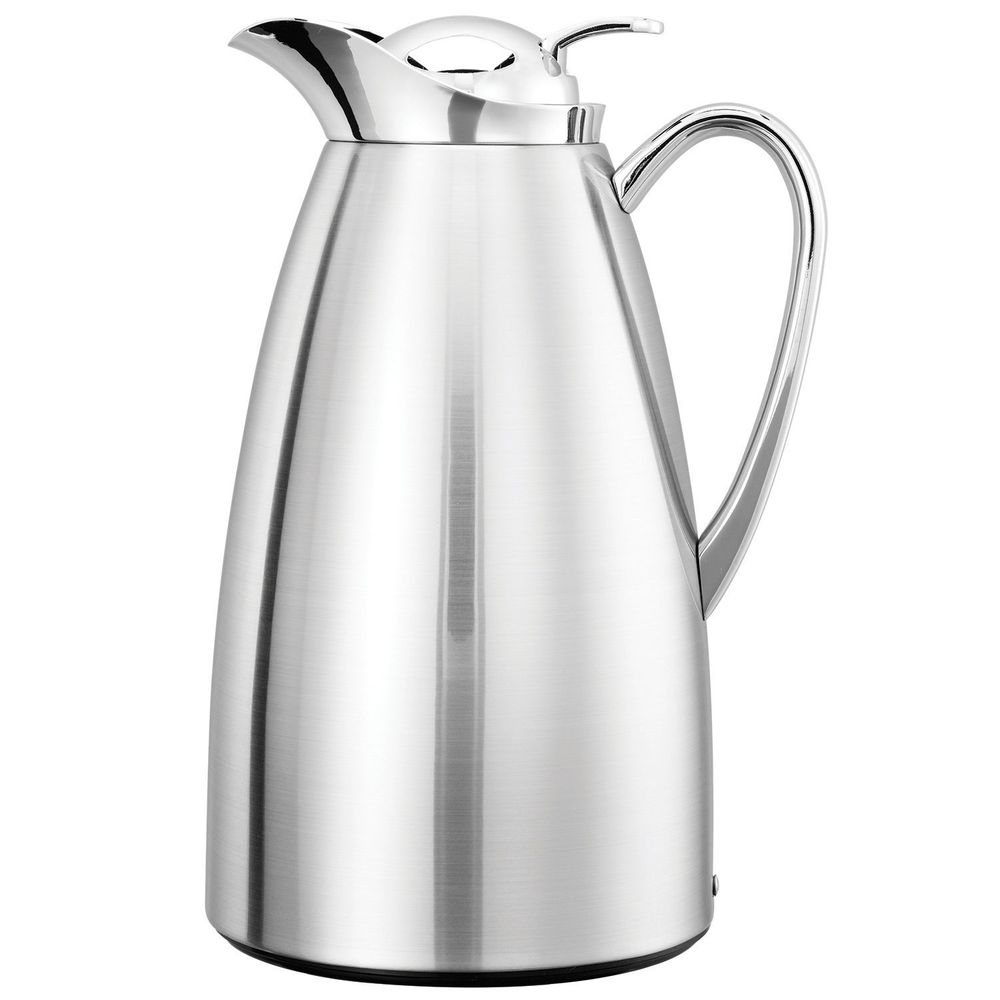 Service Ideas Classy Polished Finish Glass Vacuum Insulated Carafe With Push Button, 1 Liter Capacity