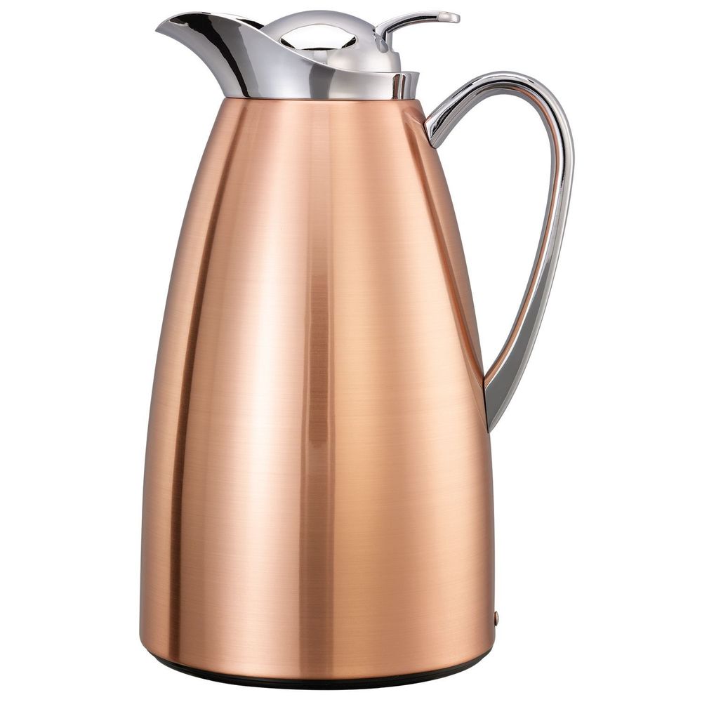 Service Ideas Classy Copper Finish Glass Vacuum Insulated Carafe With Push Button, 1 Liter Capacity